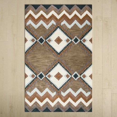 Birch Lane Britt Southwestern Handmade Tufted Wool Dark Taupe Area Rug